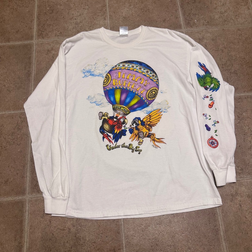 Gildan Jimmy Buffett Tour 2010 Shirt Mens Large White Excellent Long Sleeve Tee
